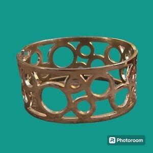 Silvertone Circles Hinged Chunky Atomic Mod Clamper Bangle Bracelet